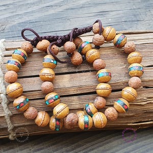 Inlaid Wood Seed Wrist Mala, Raktu beads Bracelet, Tibetan Wrist Mala for Meditation, Raktu Seed Bracelet Wrist Mala, Wood Bead Bracelet