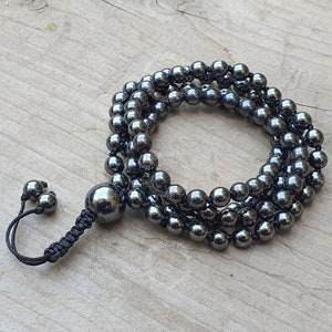 Tibetan Hematite Stone Mala Bracelet Necklace, Mala Necklace, Spiritual Wrap Bracelet, Prayer Beads Healing Bracelet