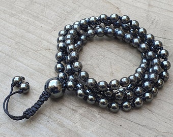 Tibetan Hematite Stone Mala Bracelet Necklace, Mala Necklace, Spiritual Wrap Bracelet, Prayer Beads Healing Bracelet