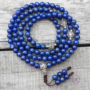 Lapis Lazuli Mala Necklace: Tibetan Prayer Beads, Om Mani Padme Hum