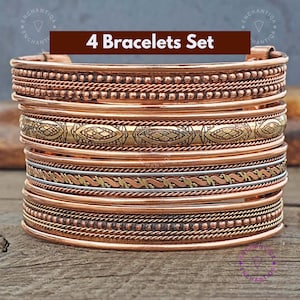 Four Piece Magnetic Copper Bracelet Energy Cuff Bangle Set, Pure Copper Bracelet, Healing Bracelet, Copper Cuff Bangle - Handmade in Nepal 