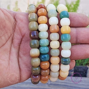 Natural Weathered Bodhi Bead Bracelet – Carved Barrel Bodhi Seeds – Buddhist Mala Beads – Bodhi Root Bracelet – Spiritual Jewelry