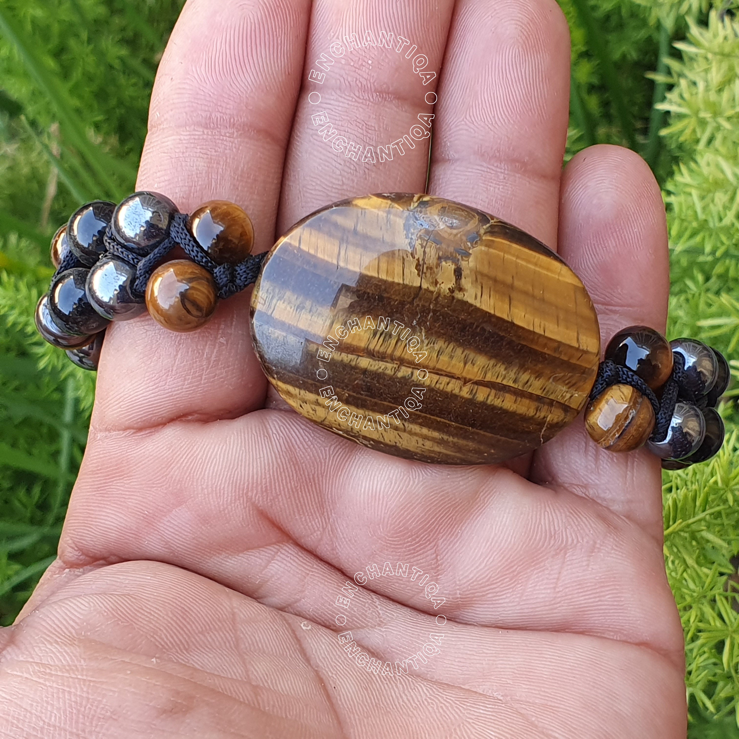 Bracciale A Tripla Protezione Occhio Di Tigre Ossidiana Nera - Foto 3