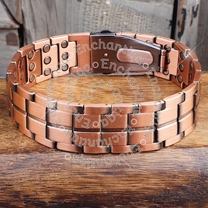 Dreireihiges Magnetarmband für Herren aus reinem Kupfer – Minimales Block-Glieder-Design – Kupferarmband mit Antik-Finish – 3800 Gauss Magnete