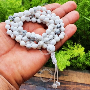 Howlite Mala Beads Necklace-108 Mala Prayer Knotted Necklace, Mala Necklace, Tibetan Mala Buddhist Prayer Beads Rosary