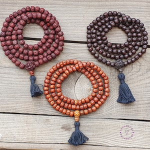 108 Beads Old Oiled Dark Black Rudraksha Mala 5 mukhi 5 faces Lord Shivas Rosary Jaap Mala Rudraksha Necklace - Meditation 8mm approx