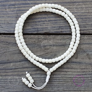 White Jade Bodhi Seed Mala - Buddha Mala Beads, Prayer bead bracelet, Tibetan prayer beads, 108 Mala Bracelet Necklace - Harmony Necklace