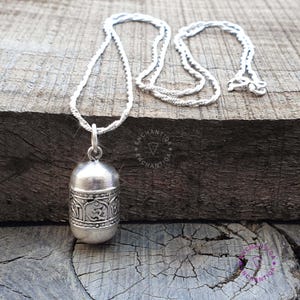 Om Mani Padme Hum Small Oval Gau Tibetan 925 Sterling Silver Om Mani Silver Pendant Necklace, Buddhist Mantra Amulet Protection Locket