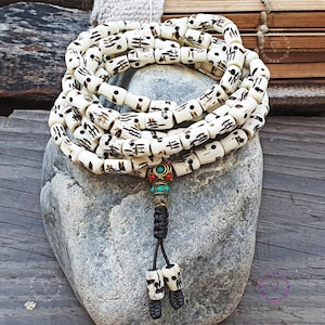 Handcrafted White Yak Bone Skull Mala Necklace, Kali Mala Necklace, Adjustable Necklace, 108 Beads, Skull Necklace, Goddess Kali