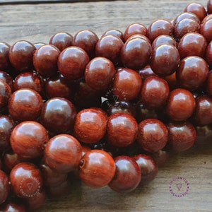 Natural Real Indian Red Sandalwood Bead, Round Loose Sandalwood Beads 10MM Polished Untreated Beads Great For Mala Prayer Meditation Therapy