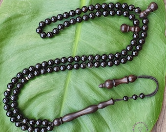 Black Obsidian Islamic Prayer Beads: Ebony Wood Tasbih, Meditation