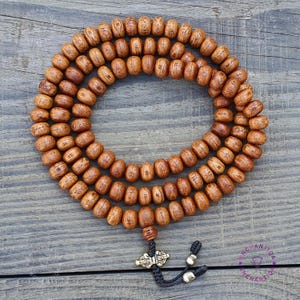 Natural Miracle 108 Phoenix Eye Bodhi Seeds Aged Mala Antique Bodhi Seed Mala with Vajra, Skull for Protection Impermanence, Tibetan Mala
