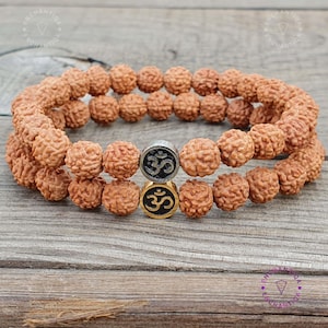 5 Mukhi Rudraksha Bracelet Set: Steel Om Charm, Spiritual Gift