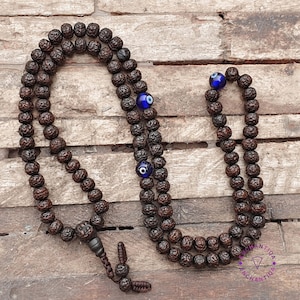 Hindu Natural Dark Rudraksha Seed Mala Rosary 108 Beads Evil Eye Protection Mala, Sacred Rudraksha Japa Mala, Buddhist Japa Mala Meditation