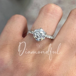 IGI Round Solitaire Flower Setting with Petal Shaped Tulip, Engagement Ring with Natural Diamonds in 14k, IGI Certified Lab Created Diamond