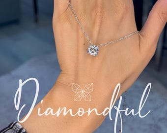 3 CT Cushion Cut Lab Grown Diamond Necklace | IGI Certified F VVS2 | Floating Diamond Pendant | 14K Gold Solitaire Necklace