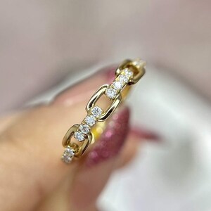 Diamond Open Link Fashion Ring in 14k , Pave Diamond Chain Ring in Gold, Diamond Stacking Ring, Dainty Diamond Chain Ring, Gift For Her