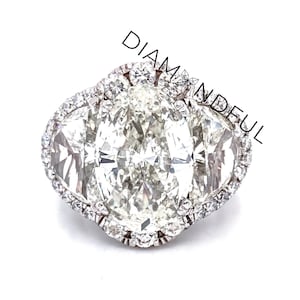 3 Stone Oval with Half moon Diamond, IGI CERTIFIED, Oval Diamond Engagement Ring, Lab Grown Diamond Ring, Lab Diamond Ring, Oval 7 carat