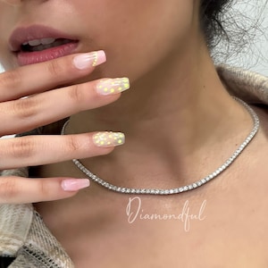 10 Carat Lab Grown Diamond Tennis Necklace, 16 inch Diamond Tennis Necklace, 14K Lab Grown Diamond Tennis Choker Beautiful White Diamonds