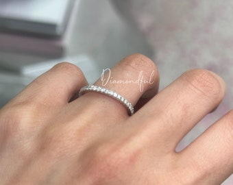 Anillo de bodas de oro macizo de 14 quilates con diamantes y engaste micropavé, diamantes naturales de eternidad completa, anillos apilables - Anillo de aniversario - Regalo