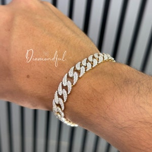Iced Out Lab Grown Diamond Prong Bracelet, Cuban Link Bracelet, Diamond Cuban Link Bracelet, 14K Lab Grown Diamond