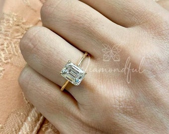 IGI Emerald Cut Lab Created Diamond Solitaire Engagement Ring Dainty Emerald Cut Ring size 1.00 Ct, 1.50 Ct and 3 Ct, 4 Ct, 14K Gold VS-VVS
