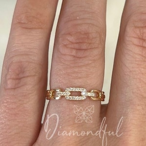 Anillo de moda con eslabones abiertos de diamantes en oro de 18 quilates, anillo de cadena de diamantes pavé en oro, anillo apilable de diamantes, anillo de cadena de diamantes delicado, regalo para ella