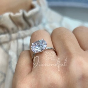 IGI Oval Lab Grown Diamond Solitaire East-West Engagement Ring, East-West Oval Solitaire Ring in Customizable Size 1.00 Ct, 1.50 Ct, 2.00 Ct