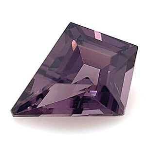 May include: A deep purple gemstone with a square cut and a faceted finish.