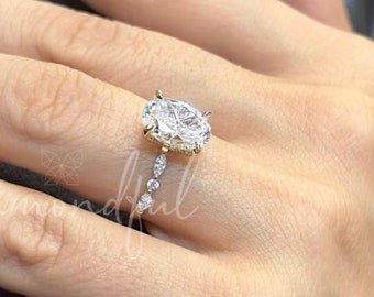 4.33 Carat Oval Cut CVD Diamond Engagement Ring Hidden Halo Marquise Round Accent Sides 14k Gold IGI Certified Lab Grown