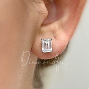 6 carat IGI CERTIFIED E-F VS1-VS2 Emerald Cut Lab Grown Diamond Stud Earrings,14k Solid Gold Pushback Posts, Perfect Pair, Gift for Her,3 ct