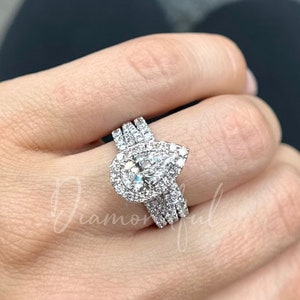3.70 Carat Pear Lab Grown Diamond Split Halo Engagement Ring, IGI CERTIFIED, Pear Diamond Engagement Ring, Lab Grown Diamond Ring 14K Ring
