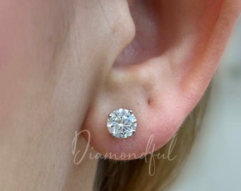 6 carat, 3 ct, IGI CERTIFIED E-F VS1-VS2 Round Cut Lab Grown Diamond Stud Earrings,14k Solid Gold Pushback Posts, Perfect Pair, Gift for Her