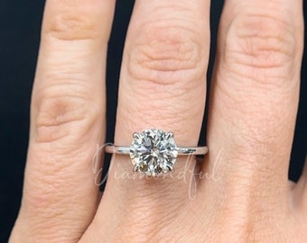 IGI Round Solitaire, Hidden Halo Design Diamond Engagement Ring, 14K Gold Ring Engagement, Diamond Gold Ring, 2 carat, 3 carat, 4 carat