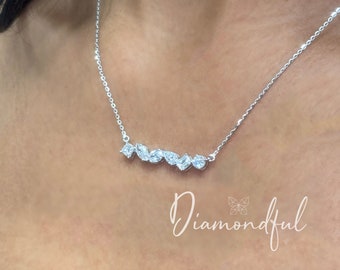 2.00 CT Multi-Shape Lab Diamond Bar Necklace / Lab Diamond Pendant / Floating Lab Diamond Necklace /14k/ Bridal gift /Gift for her