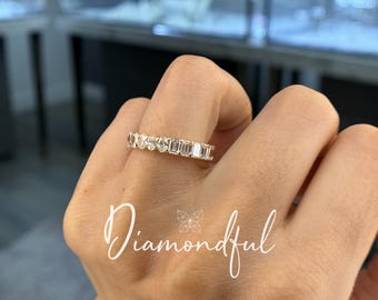 2.81 CTW Lab Grown Diamond Eternity Band | Half Oval Half Emerald Cut Diamond Ring | 14K Gold | Mixed Shape Full Eternity Wedding Band