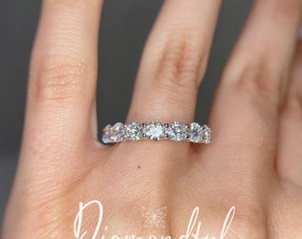 2.00 CTW Round Lab Grown Diamond Band | 7 Stone Diamond Wedding Ring | 14K White Gold Anniversary Band | Round Diamond Band