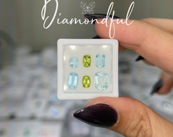 Natural Blue Aquamarine + Green Peridot 4.54 CTW Elongated Cushion & Cushion Cut Loose Gemstone Lot, 6 Natural Gemstones