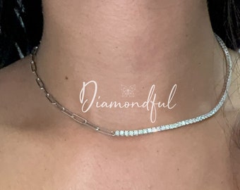 4.24 Carat Duo Diamond Choker, 16 inch Diamond Tennis Necklace, 14K Lab Grown Diamond Duo Choker Stunning White Diamonds