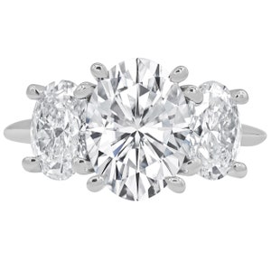 Oval Cut Three Stone Engagement Ring, Oval Cut Diamond Ring, IGI Lab Grown Diamond Ring, Lab Created Oval Diamond Engagement Ring, 4.00 CT
