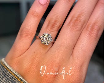 3 CT Round Brilliant Engagement Ring, Petal Tulip Setting, 14k White Gold, Lab Diamonds