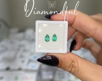 Natural Green Emerald 1.04 CTW Pear Shape Matching Pair Loose Gemstones, Natural Emerald Pair for Fine Jewelry