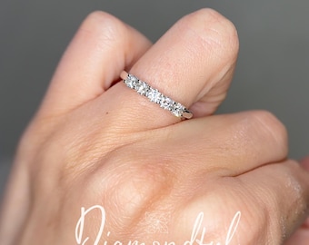 0.50 CTW Round Lab Grown Diamond Band | 5 Stone Diamond Wedding Ring | 14K White Gold Anniversary Band | Round Diamond Band