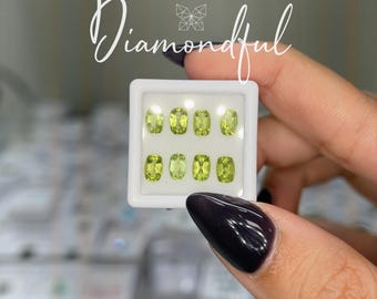 Natural Green Peridot 4.11 CTW Elongated Cushion & Cushion Cut Loose Gemstone Lot, 8 Natural Peridot Stones