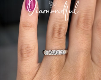 0.75 CTW Five Stone Lab Grown Diamond Ring, Round Brilliant Cut Diamond Anniversary Band, Platinum Wedding Ring, Five Stone Diamond Band