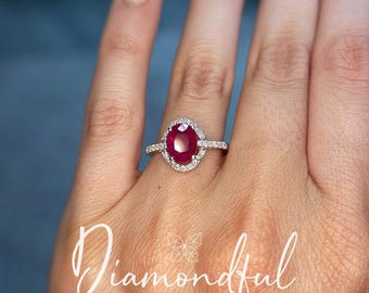 2.20 CTW Oval Natural Ruby Ring with Natural Diamond Pave Band GIA Certified