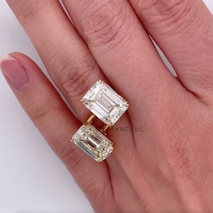 8 carat IGI CERTIFIED Emerald Toi et Moi Diamond Engagement Ring, Two Stone Ring, Engagement Ring, 14k Gold, Toi et Moi Ring, You & Me Ring