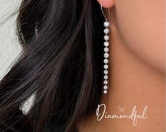 Graduated Round Diamond Dangle Earrings 14K White Gold 3.08 CTW