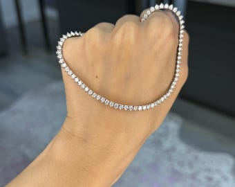 9.79 CTW Lab Grown Diamond Tennis Necklace | 14K Gold 3 Prong Round Diamond Necklace | E-F VS | 2.5mm Diamond Tennis Chain