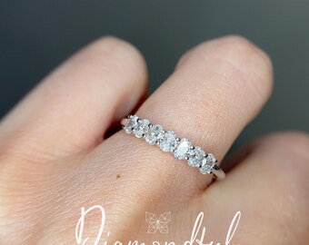 0.50 CTW Oval Lab Grown Diamond Wedding Band | 7 Stone Diamond Ring | 14K White Gold Anniversary Band | Oval Diamond Stackable Ring